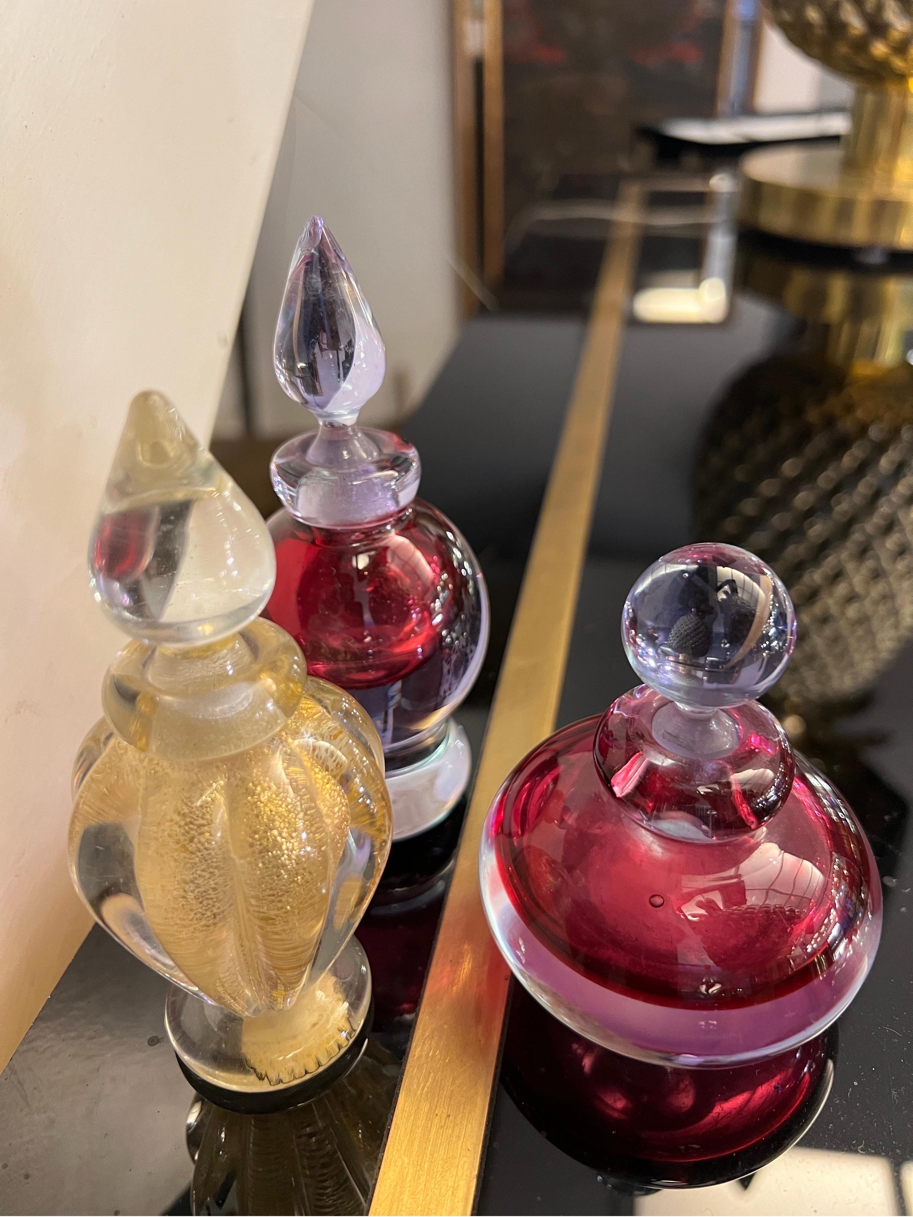 Ensemble de trois flacons de parfum Sommerso attribués à Archimede Seguso, 1950 en vente 1