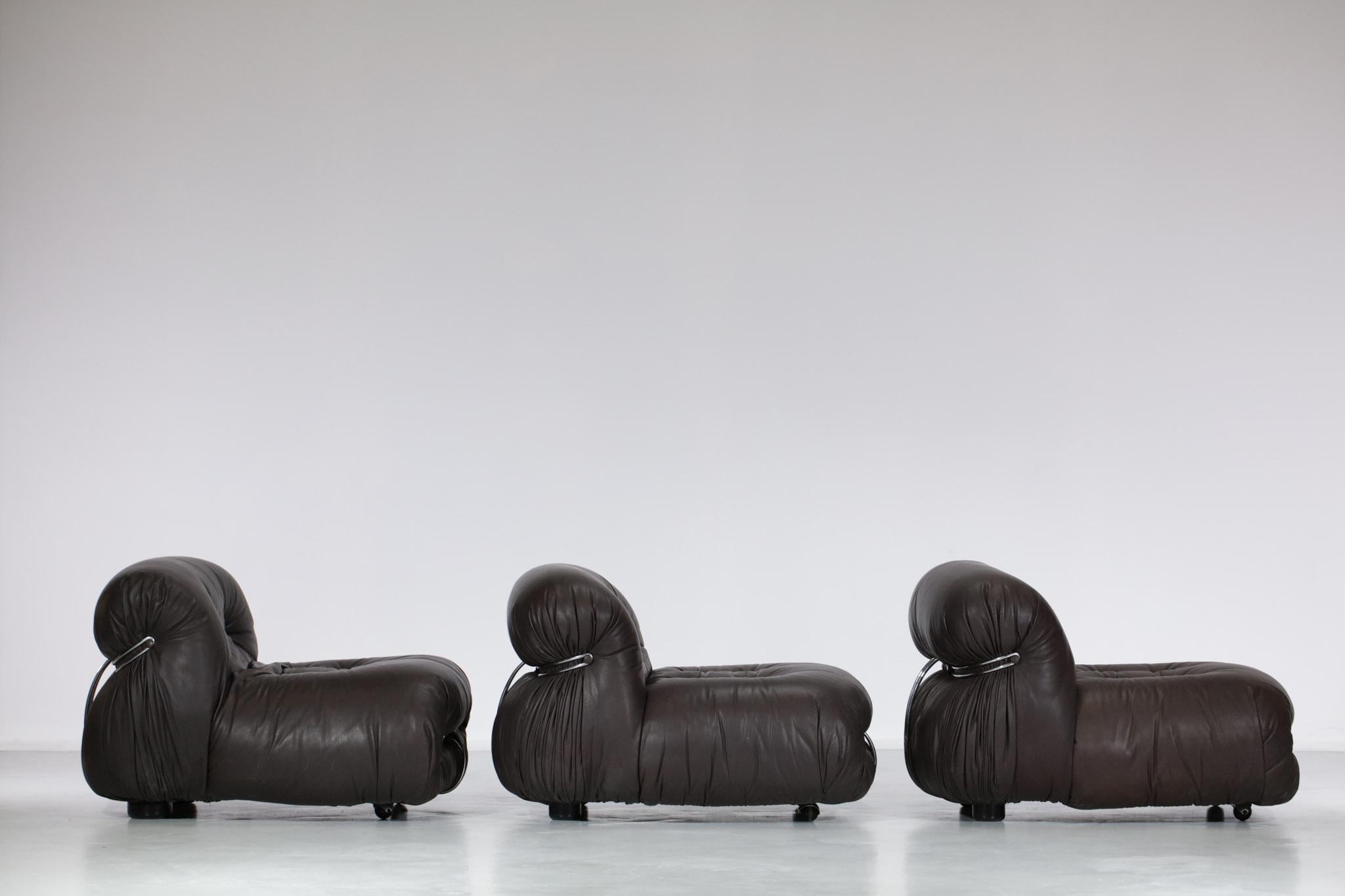 Set of Three Soriana Armchairs by Tobia Scarpa Published by Cassina In Good Condition For Sale In Lyon, FR