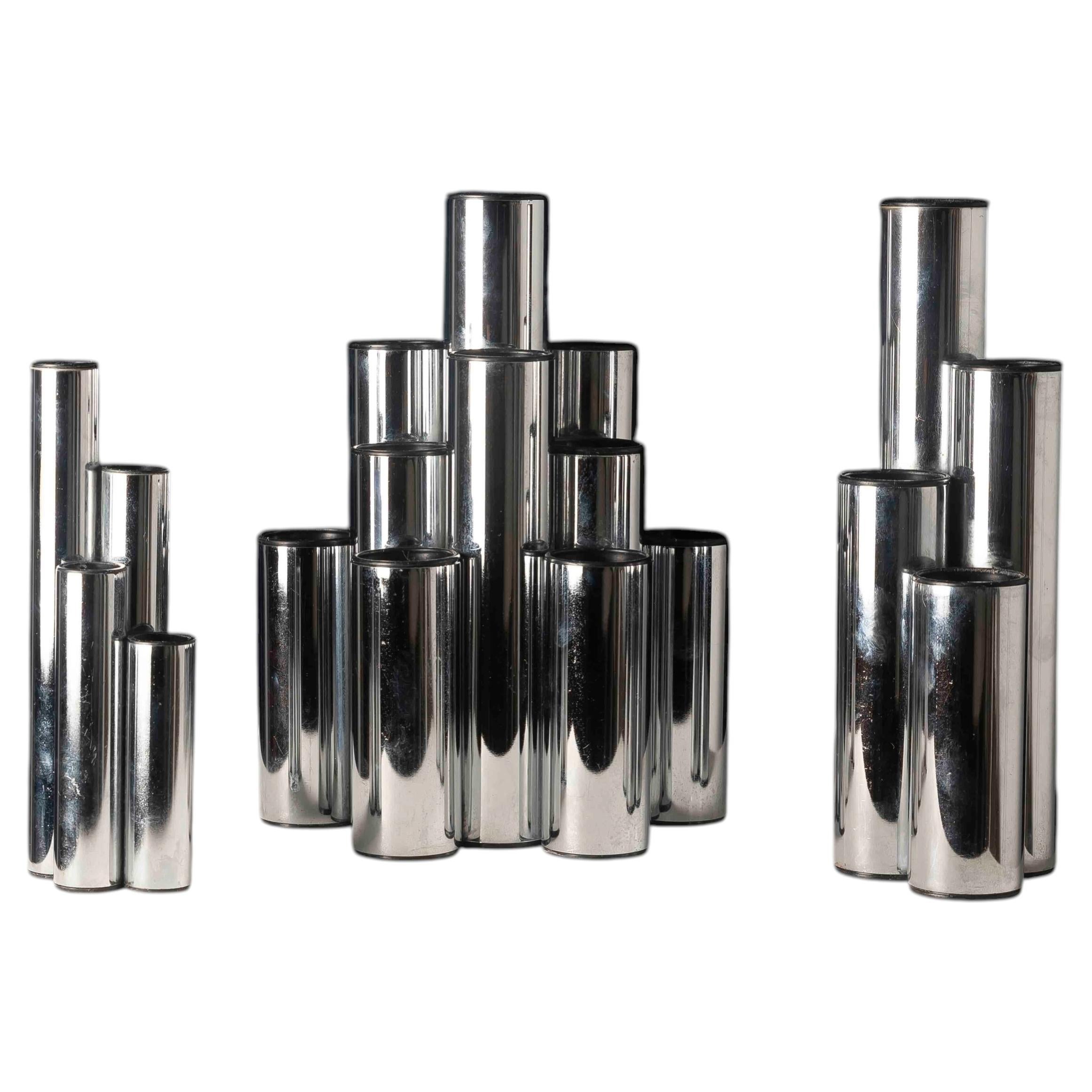Set of Three Space Age Chrome Vases, Europe, 1970s For Sale