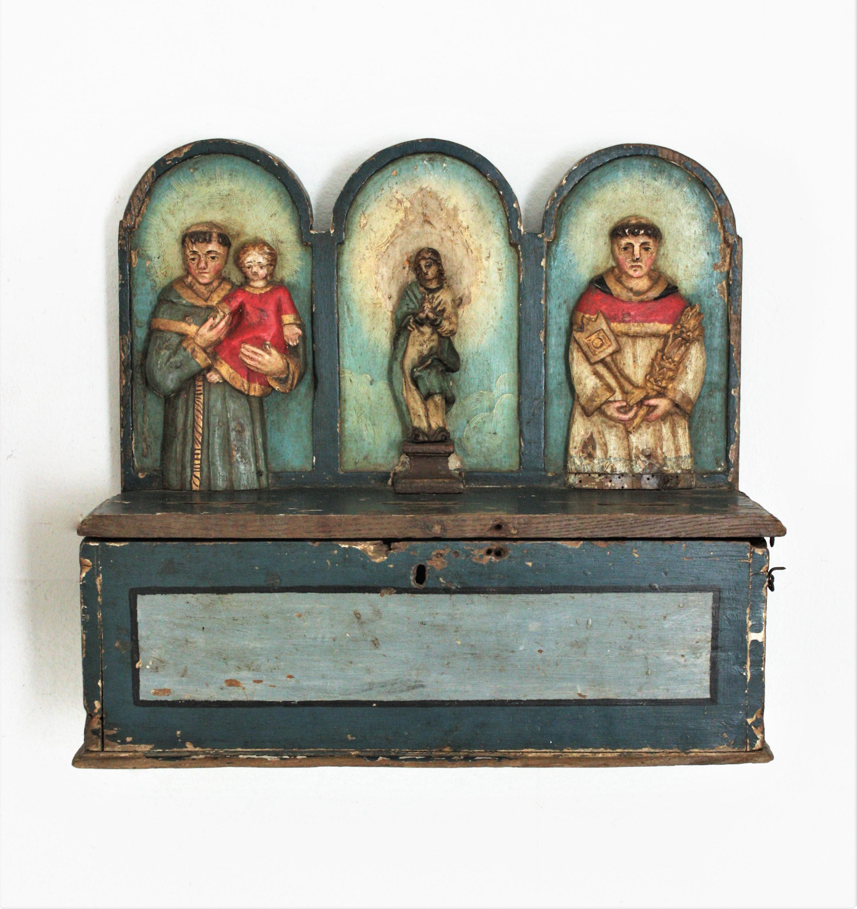Set of Three Spanish Church Alms Boxes Wall Decoration, 18th Century For Sale 6