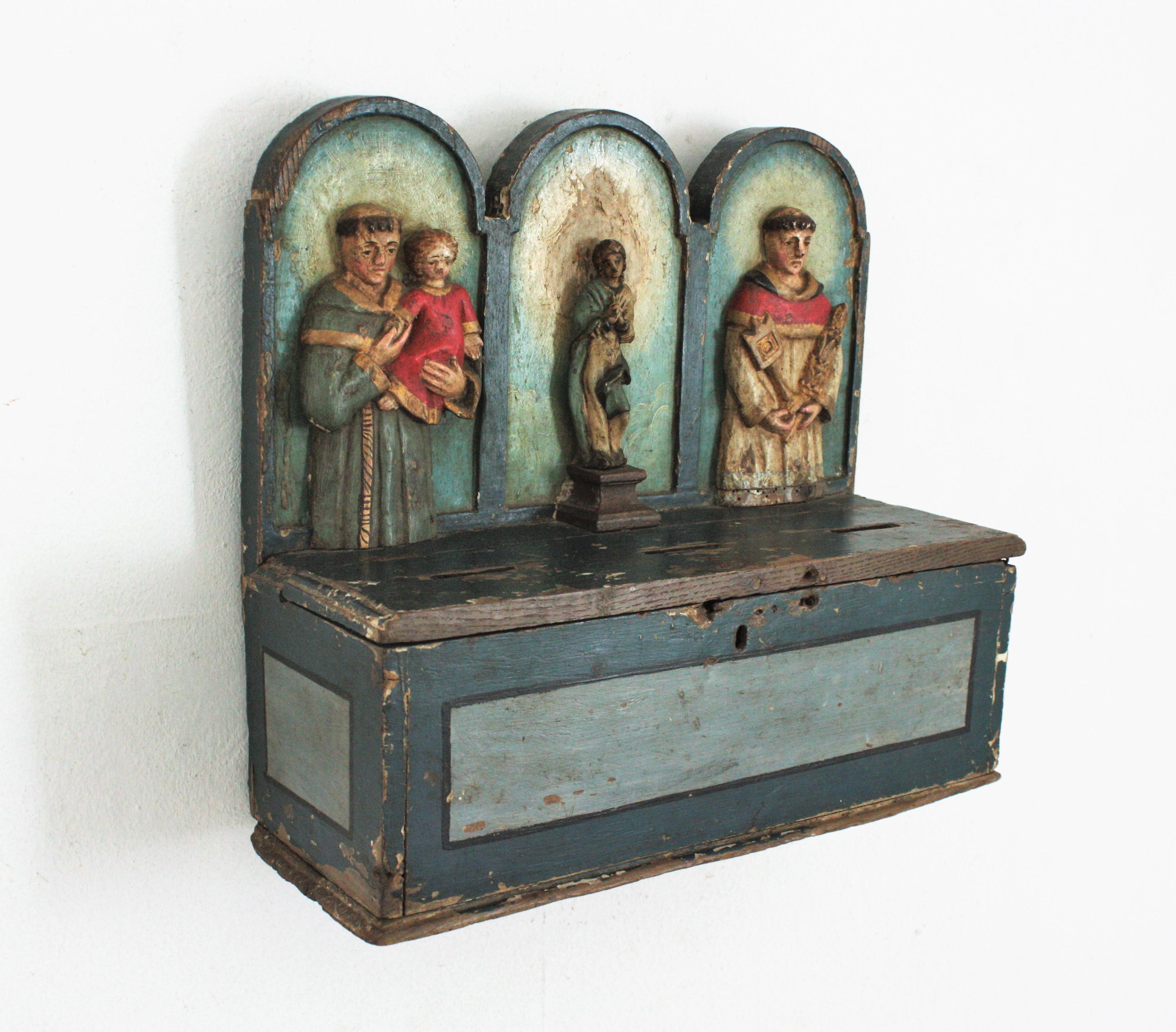 Set of Three Spanish Church Alms Boxes Wall Decoration, 18th Century For Sale 7