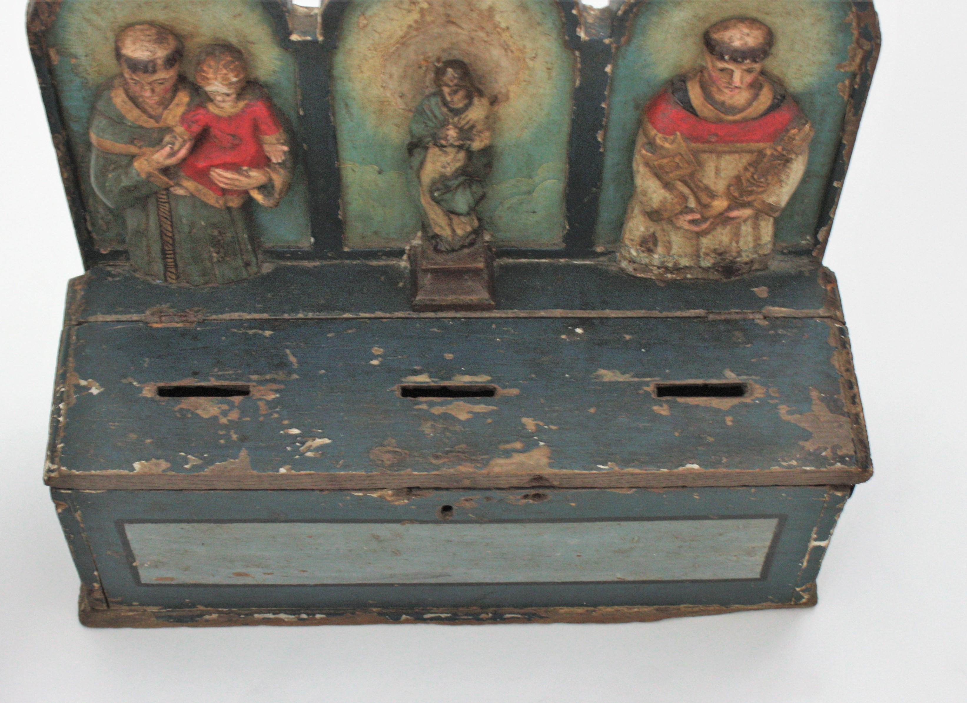 Set of Three Spanish Church Alms Boxes Wall Decoration, 18th Century For Sale 8