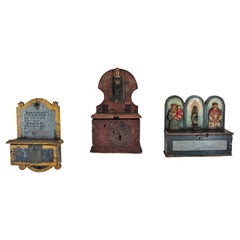 Set of Three Spanish Church Alms Boxes Wall Decoration, 18th Century