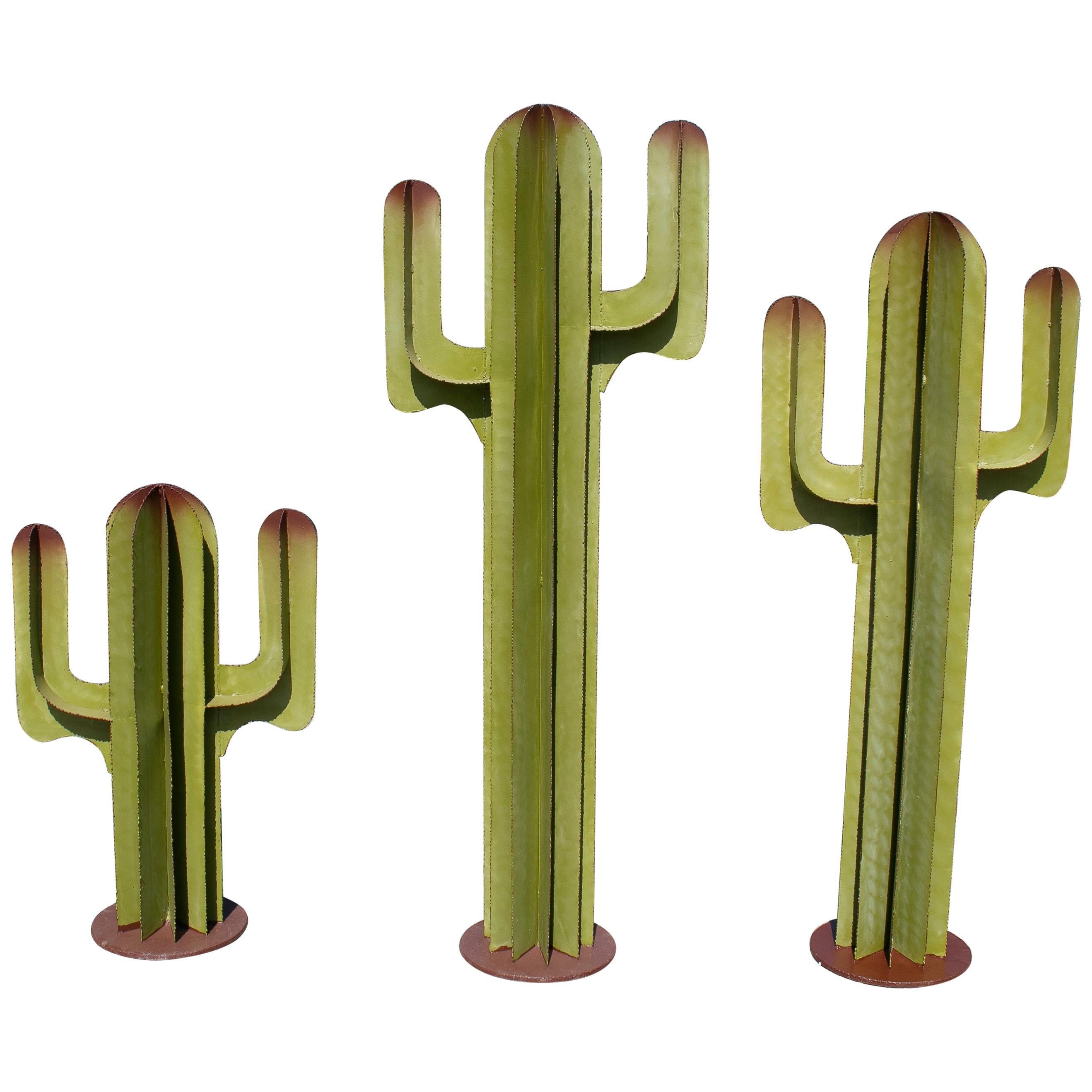 Set of Three Spanish Iron Cactus Garden Sculptures