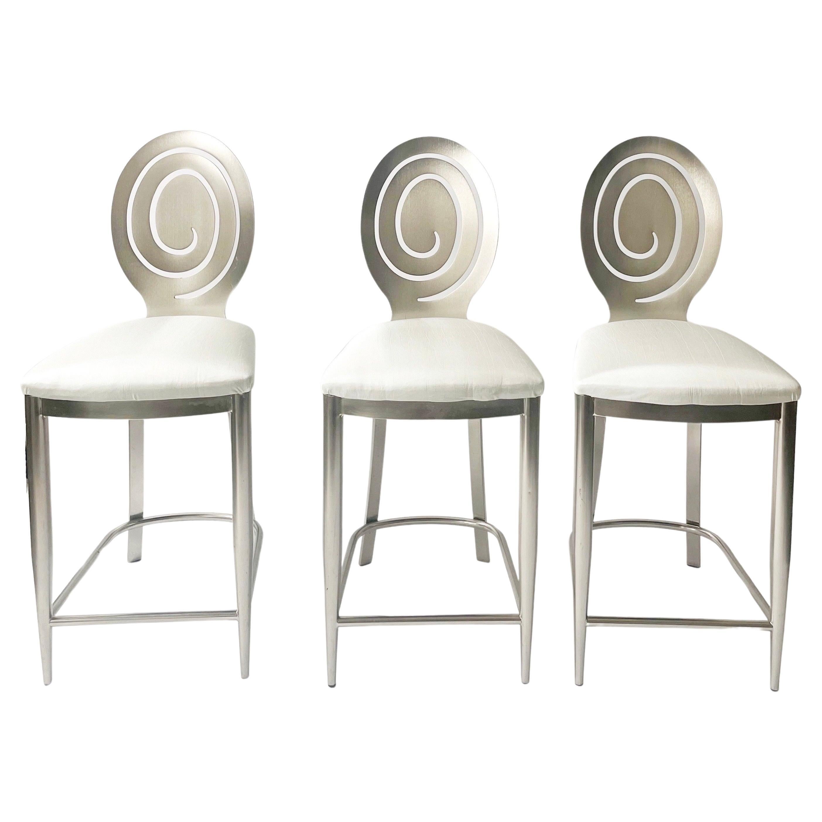 Set of Three Spiral Backed Bar Stools For Sale