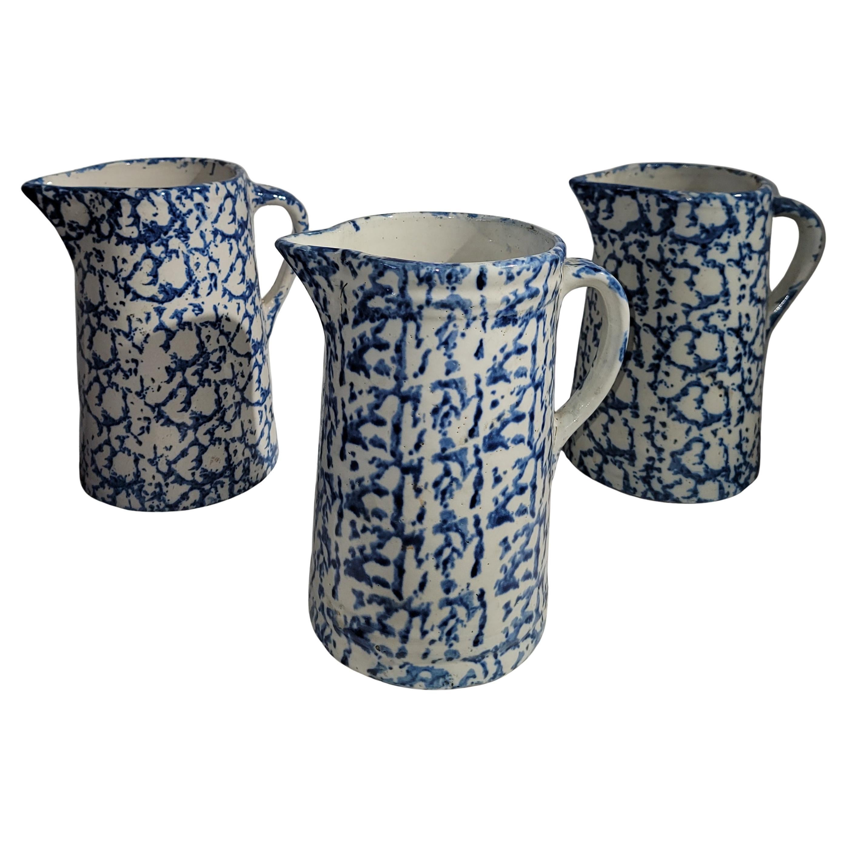 Set of Three Sponge Ware Pitchers For Sale