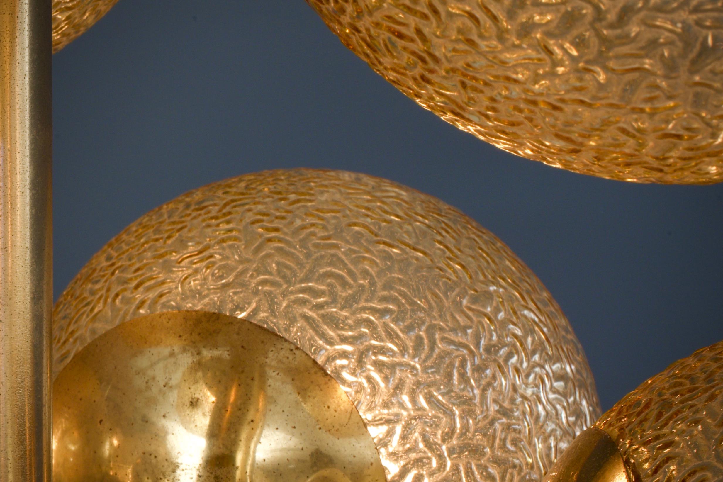 Mid-20th Century Set of Three Sputnik Chandeliers in Tinted Glass and Brass, 1960s