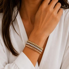 Set Of Three Square Italian 18k Gold Twisted Bangle Bracelets Tri-Color Gold