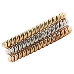 Set Of Three Square Italian 18k Gold Twisted Bangle Bracelets Tri-Color Gold