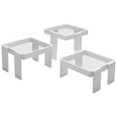 Set of Three Stackable Nesting Tables in Wood and Glass