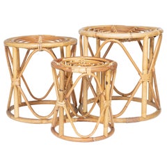 Set of Three Stacking Bamboo Stools