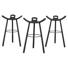 Set of Three Stained Blackened Mid-Century 'Marbella' Bar Stools