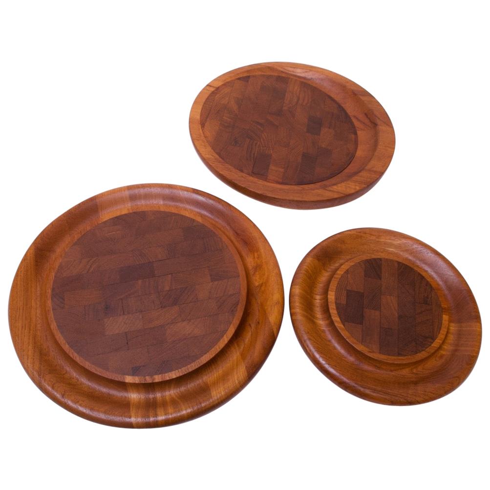 Set of Three Staved Teak Cutting Boards / Trays by Jens Quistgaard for Dansk