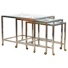 Set of Three Stenard Tubular Chrome Glass Top Nesting Tables