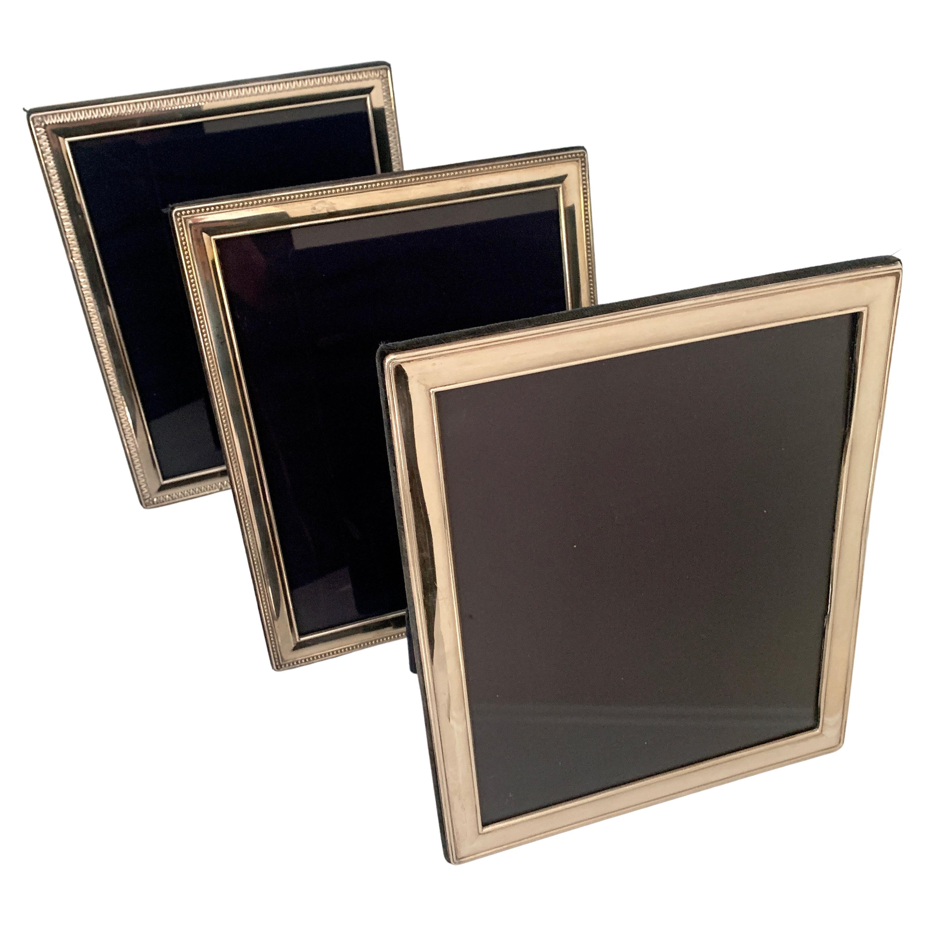 Set of Three Sterling Silver Frames with Velvet Stand