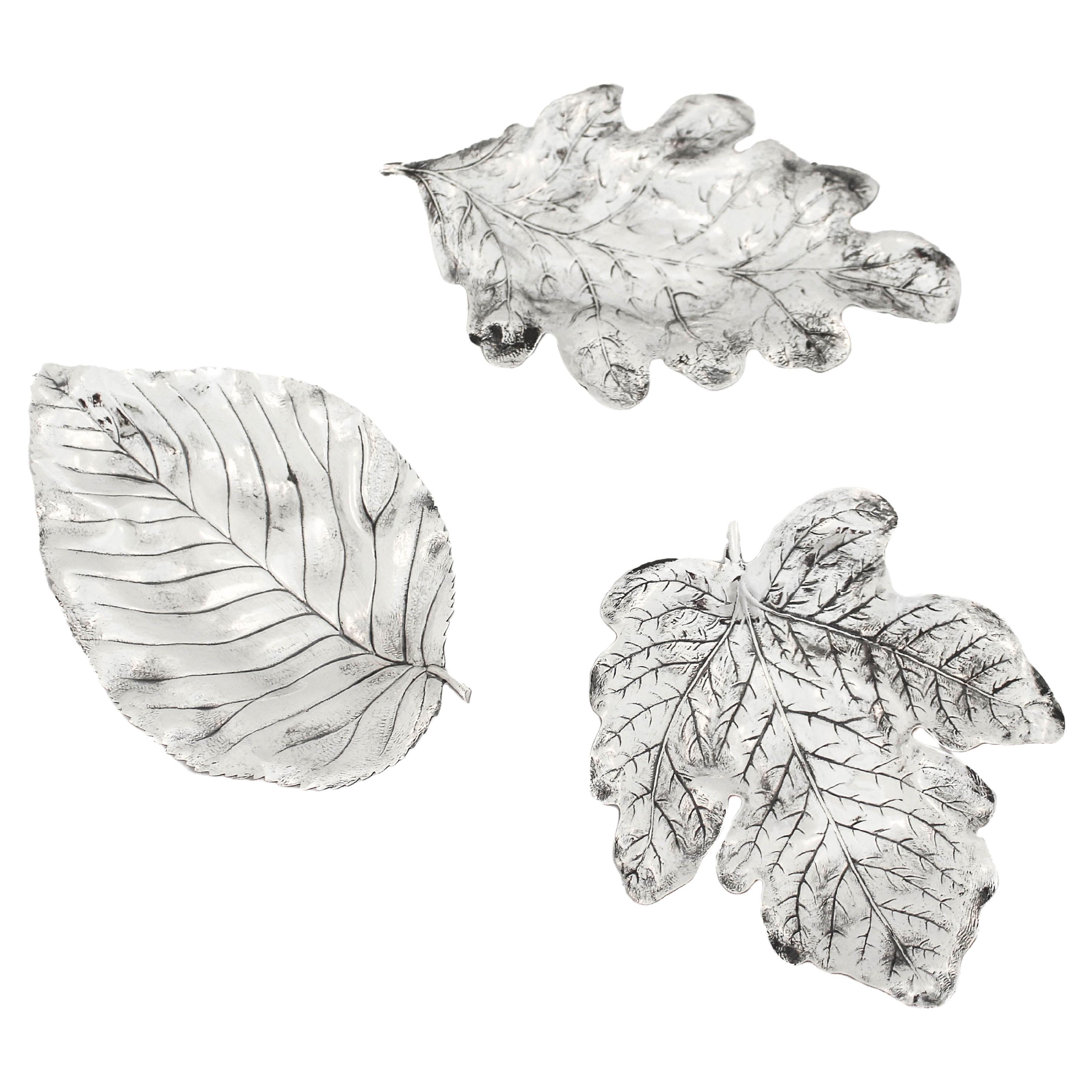 Set of Three Sterling Silver Leaves For Sale