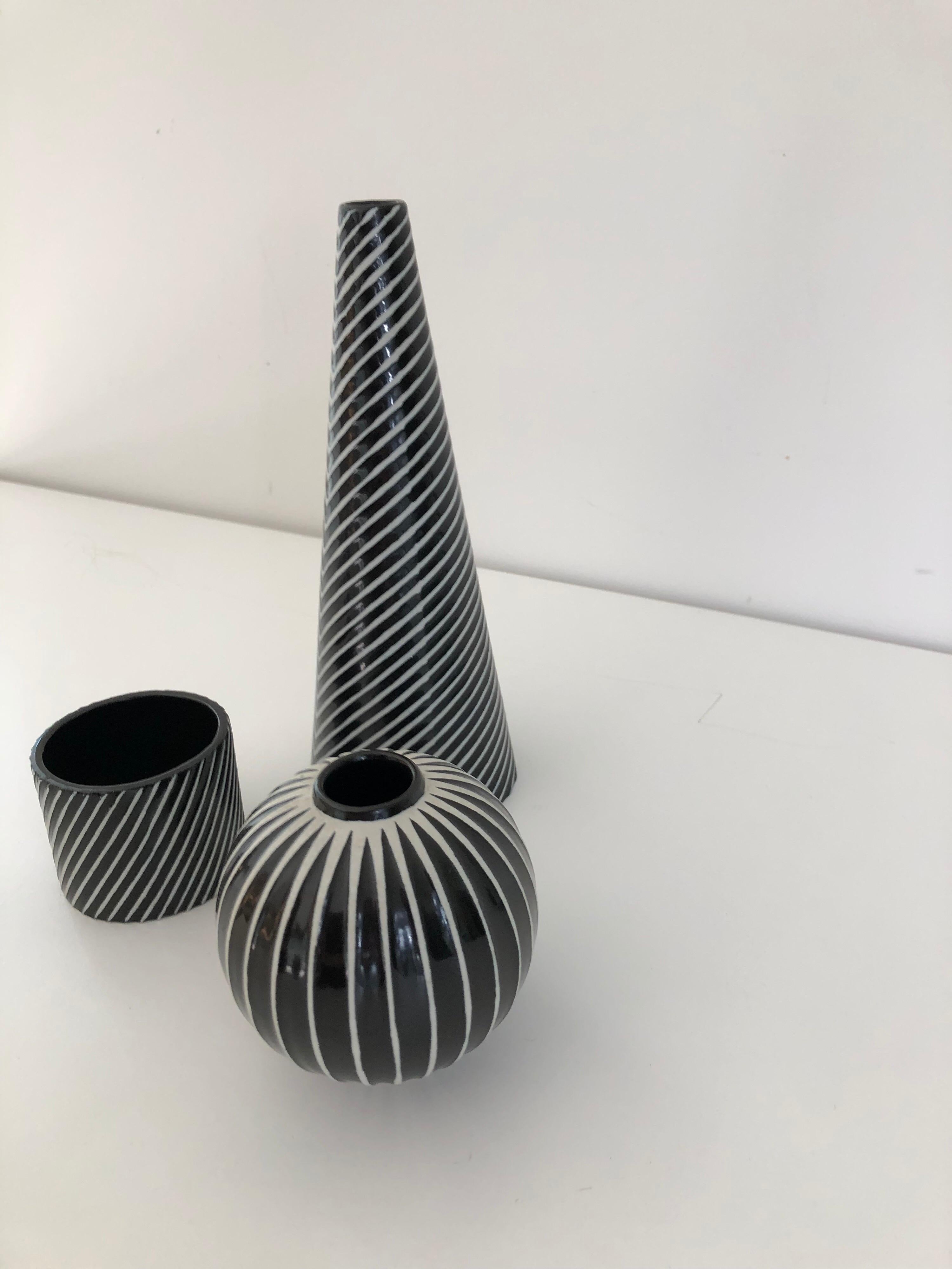 Scandinavian Modern Set of Three Stig Lindberg for Gustavsberg, Domino Vases