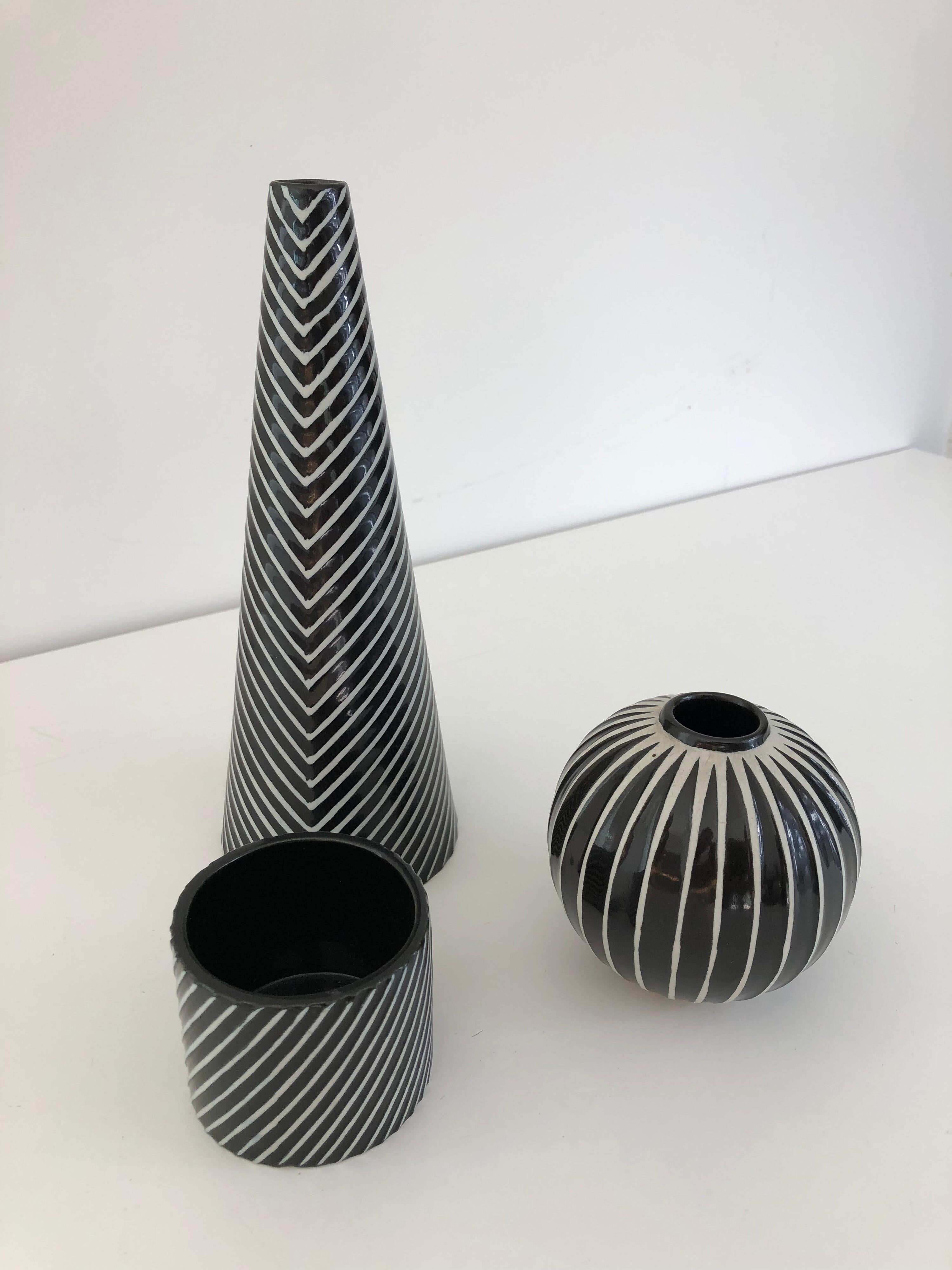 Swedish Set of Three Stig Lindberg for Gustavsberg, Domino Vases