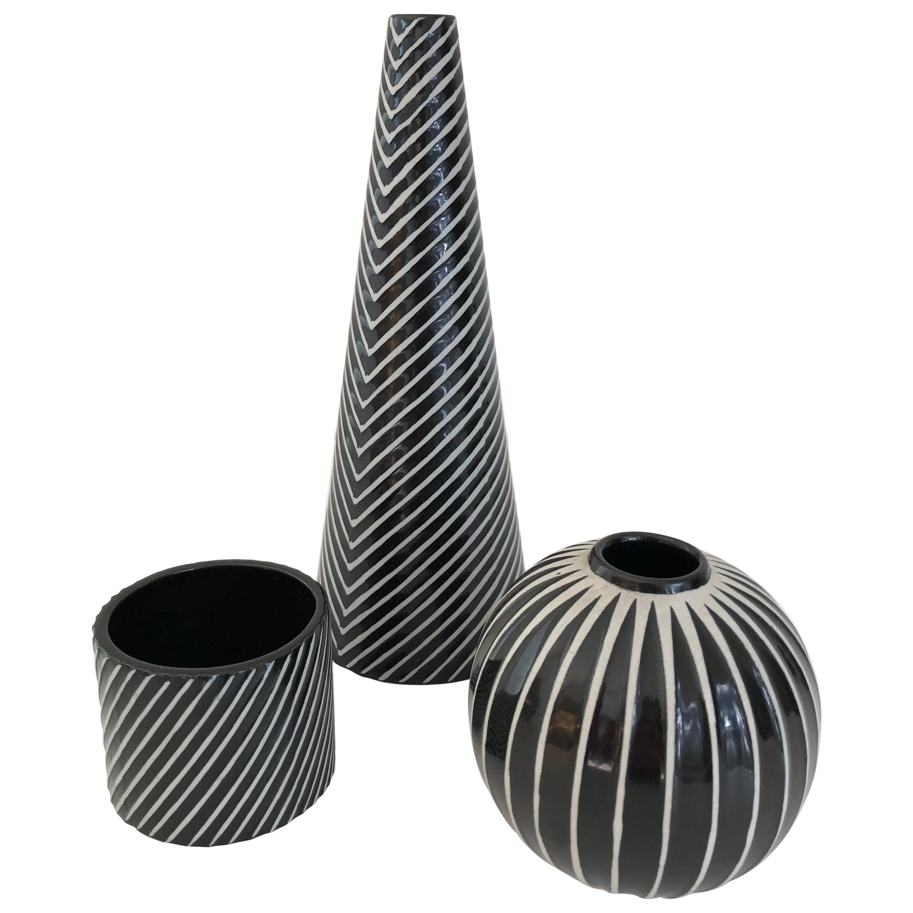 Set of Three Stig Lindberg for Gustavsberg, Domino Vases