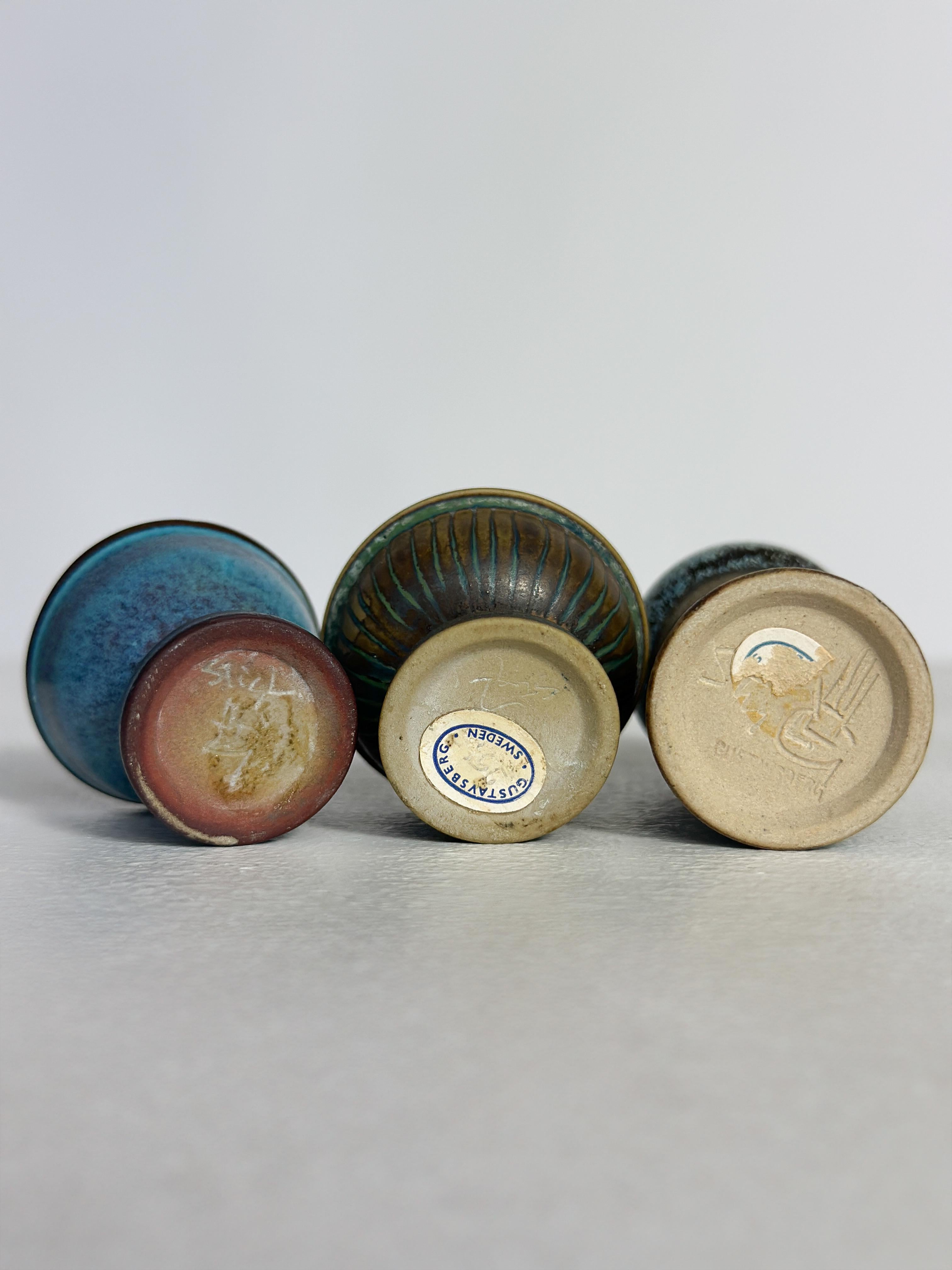 Juego de tres jarrones en miniatura Stig Lindberg Gres Gustavsberg Suecia Años 60 en venta 7