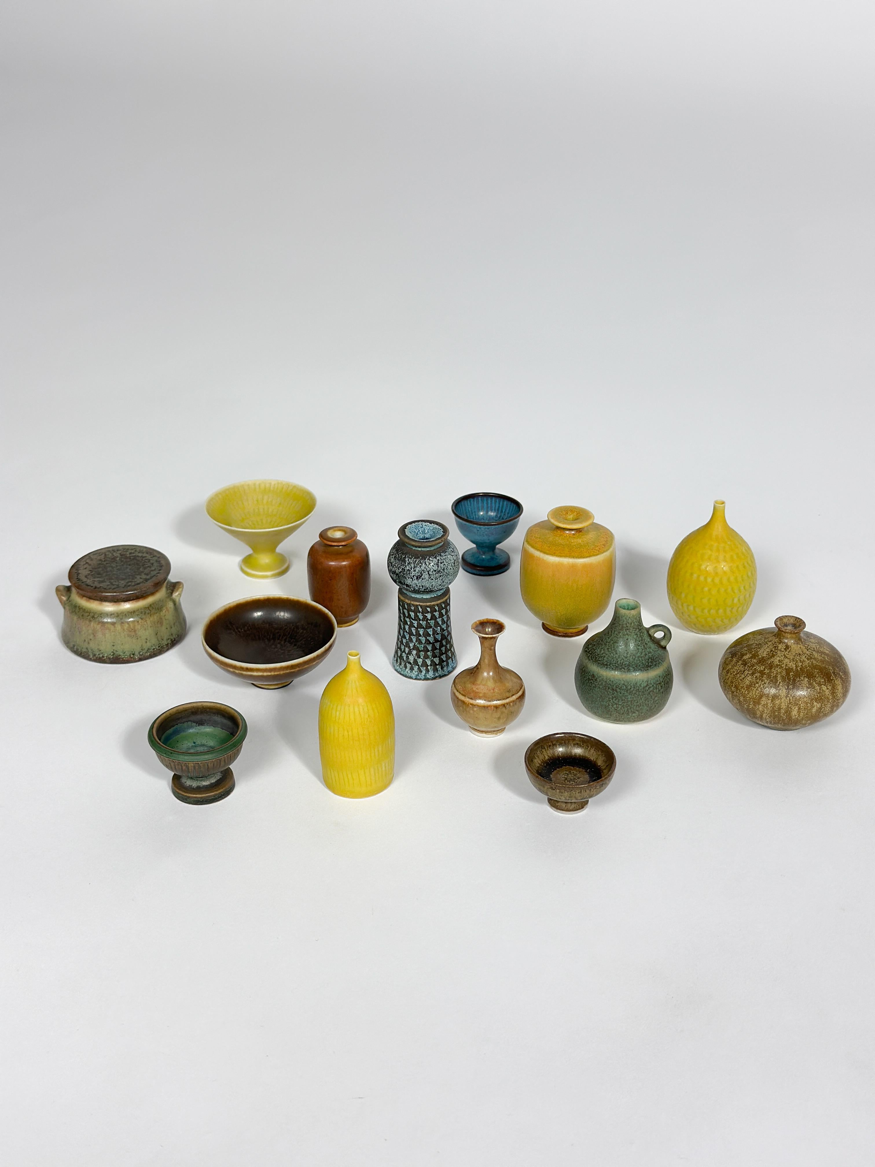 Juego de tres jarrones en miniatura Stig Lindberg Gres Gustavsberg Suecia Años 60 en venta 8