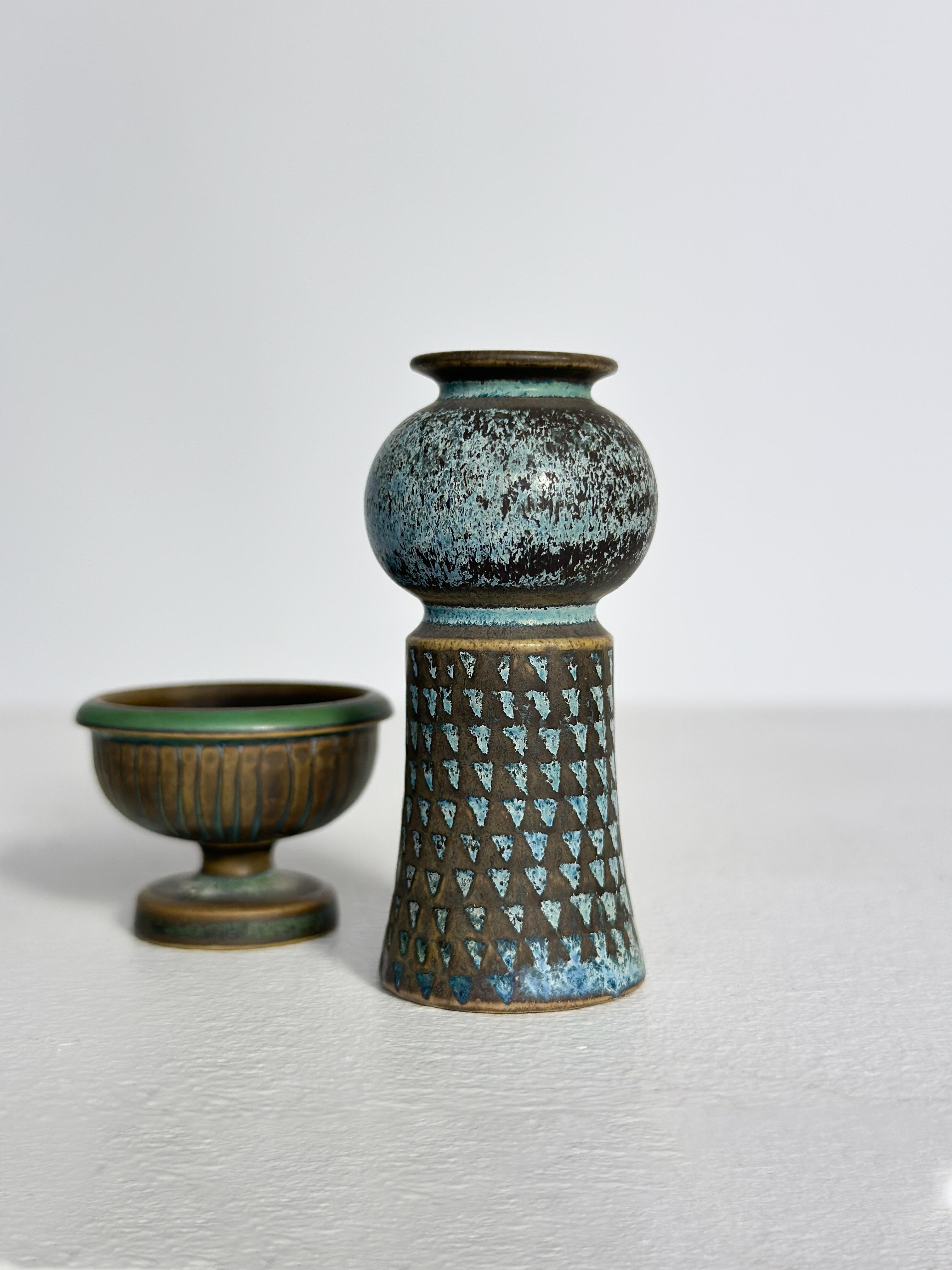 Juego de tres jarrones en miniatura Stig Lindberg Gres Gustavsberg Suecia Años 60 Hecho a mano en venta