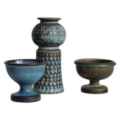Set of Three Stig Lindberg Miniature Vases Stoneware Gustavsberg Sweden 1960s