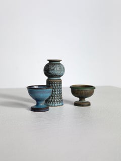 Juego de tres jarrones en miniatura Stig Lindberg Gres Gustavsberg Suecia Años 60