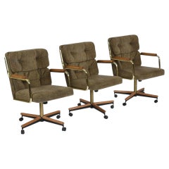 Set di tre poltrone girevoli Stoneville in ottone e rovere, USA