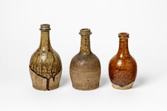 Set of Three Stoneware Ceramic Bottles XIXth Century French Production La Borne