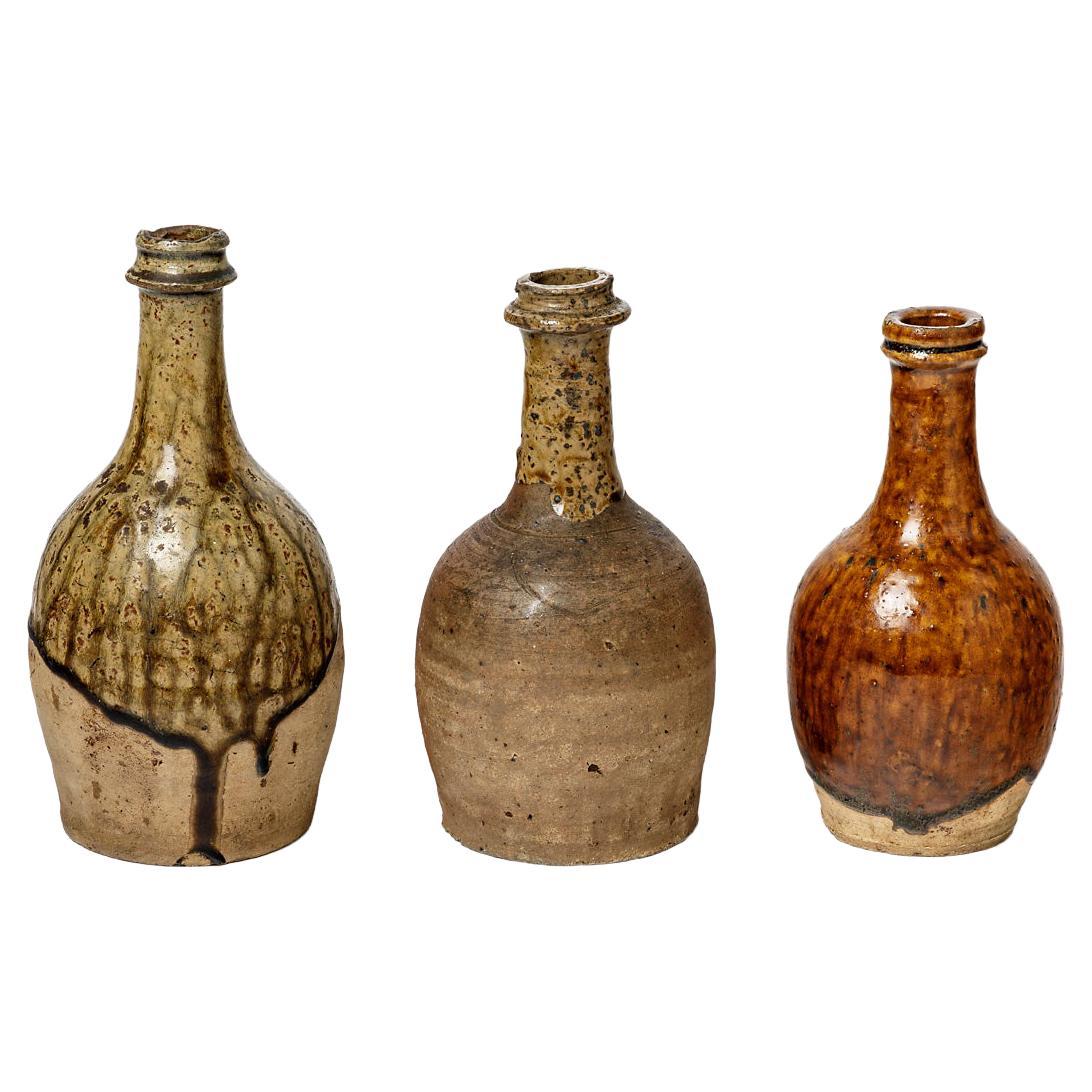 Set of Three Stoneware Ceramic Bottles XIXth Century French Production La Borne