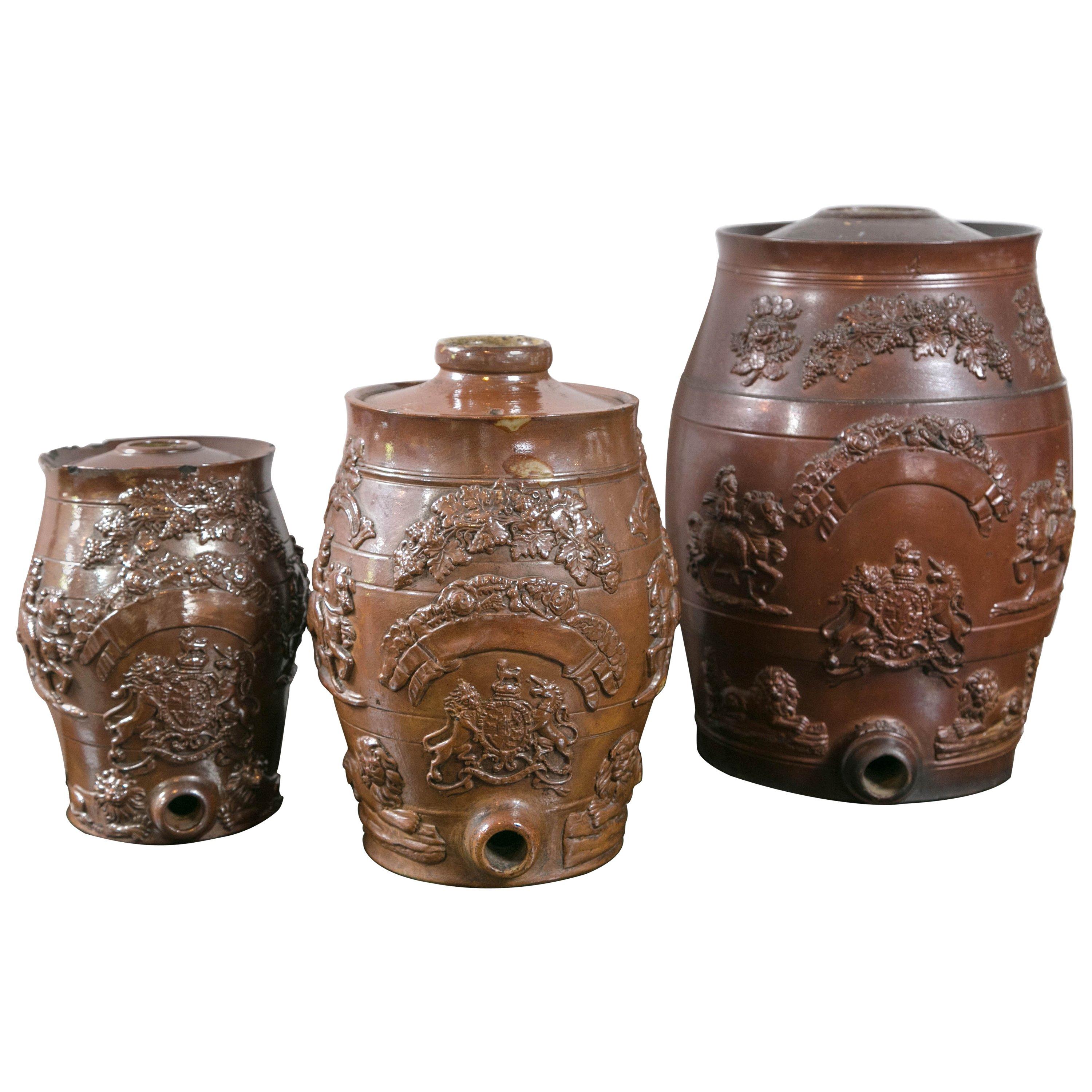 Set of Three Stoneware Covered Crocks For Sale