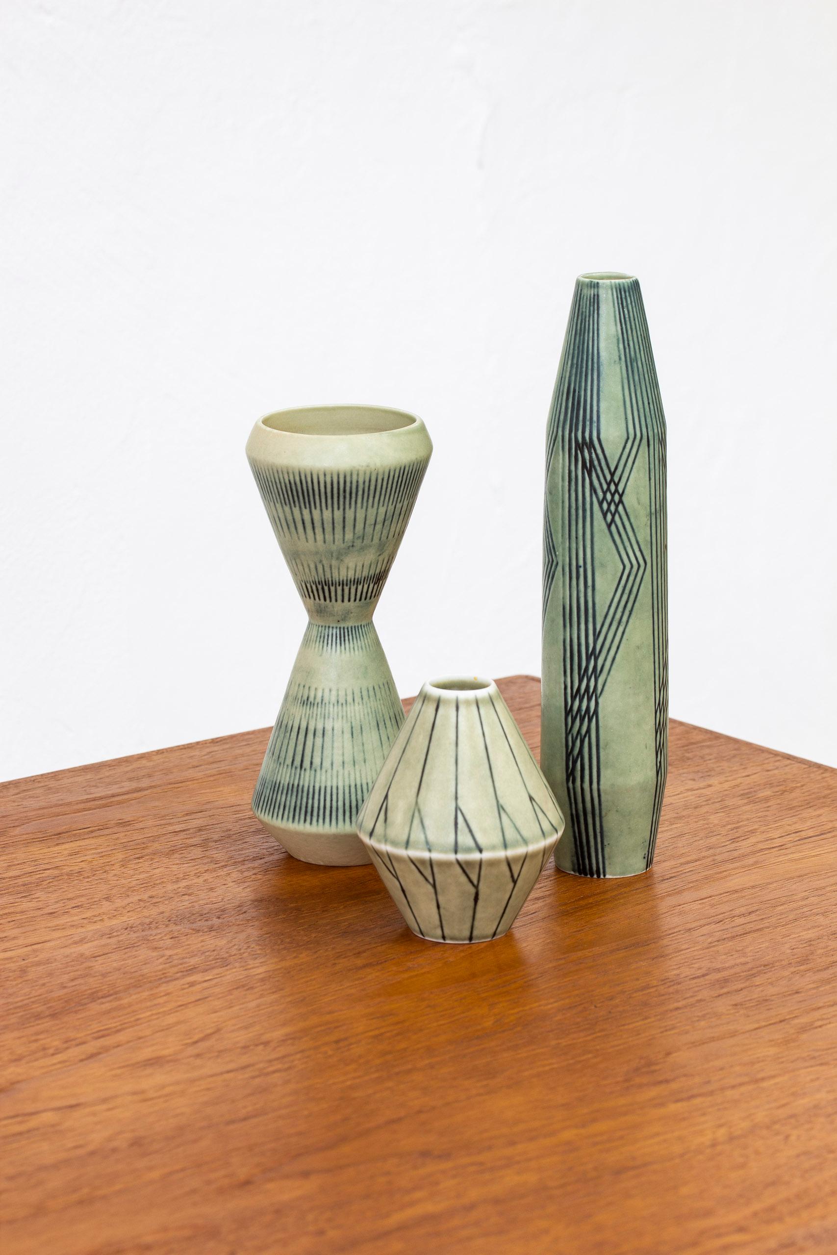 Scandinavian Modern Set of Three Stoneware Vases by Carl-Harry Stålhane, Rörstrand, 1950s