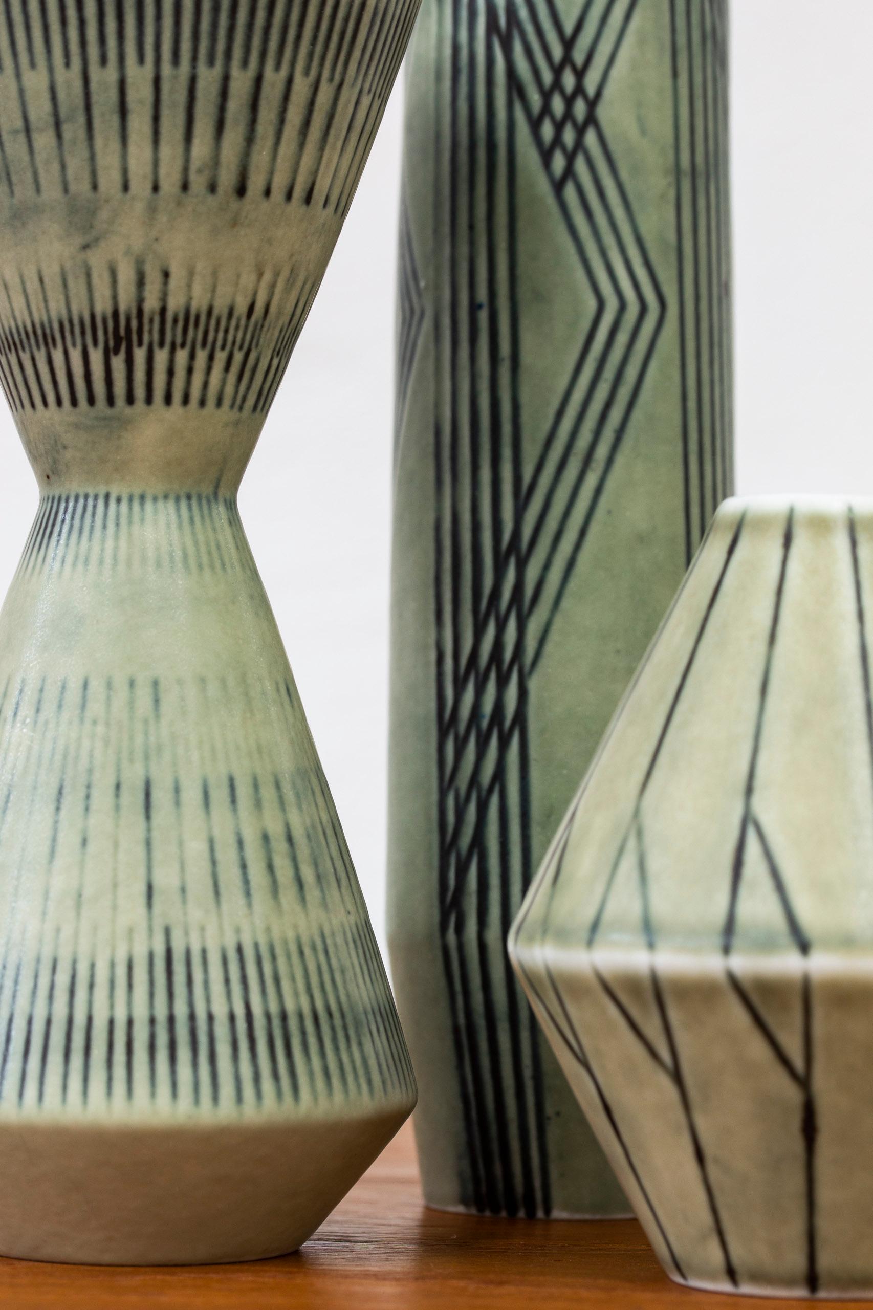 Swedish Set of Three Stoneware Vases by Carl-Harry Stålhane, Rörstrand, 1950s