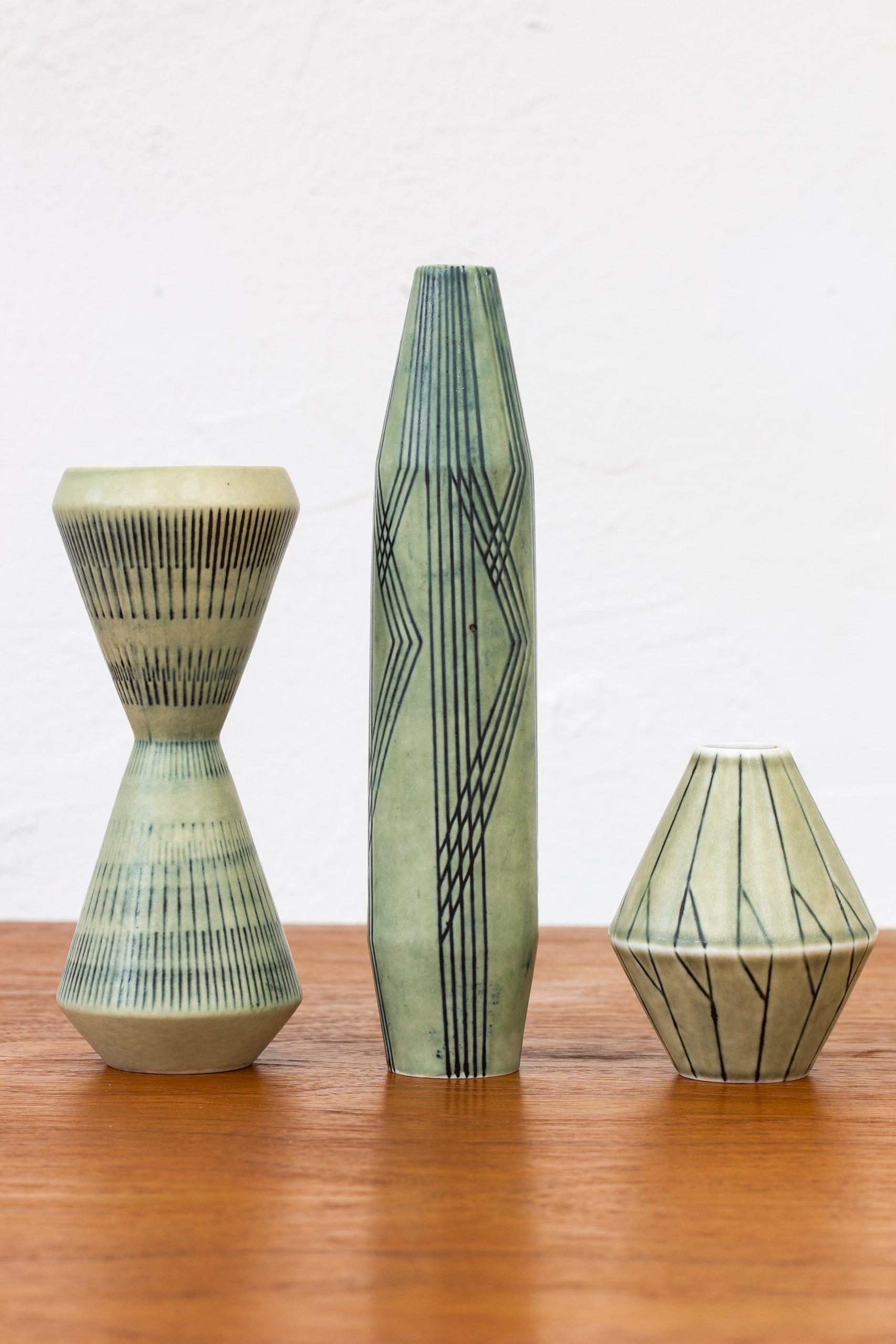 Set of Three Stoneware Vases by Carl-Harry Stålhane, Rörstrand, 1950s In Good Condition In Hägersten, SE