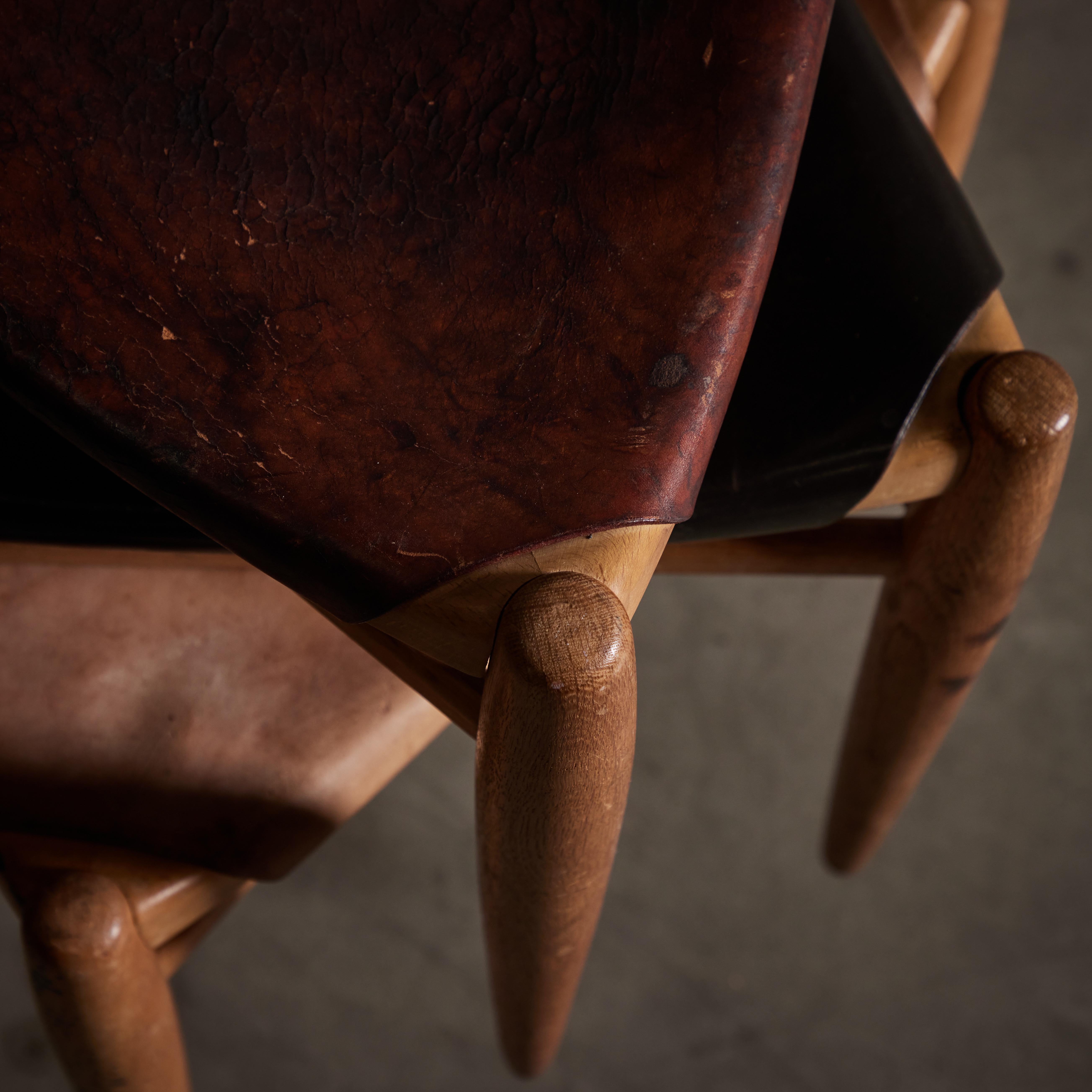 Leather Set of Three Stools by Uno & Östen Kristiansson