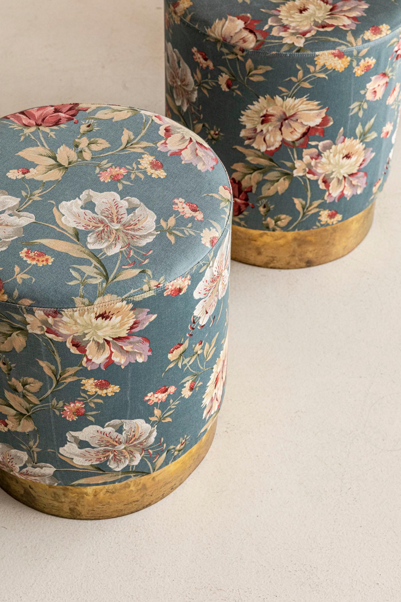 European Set of Three Stools, Floral Decorated Fabric