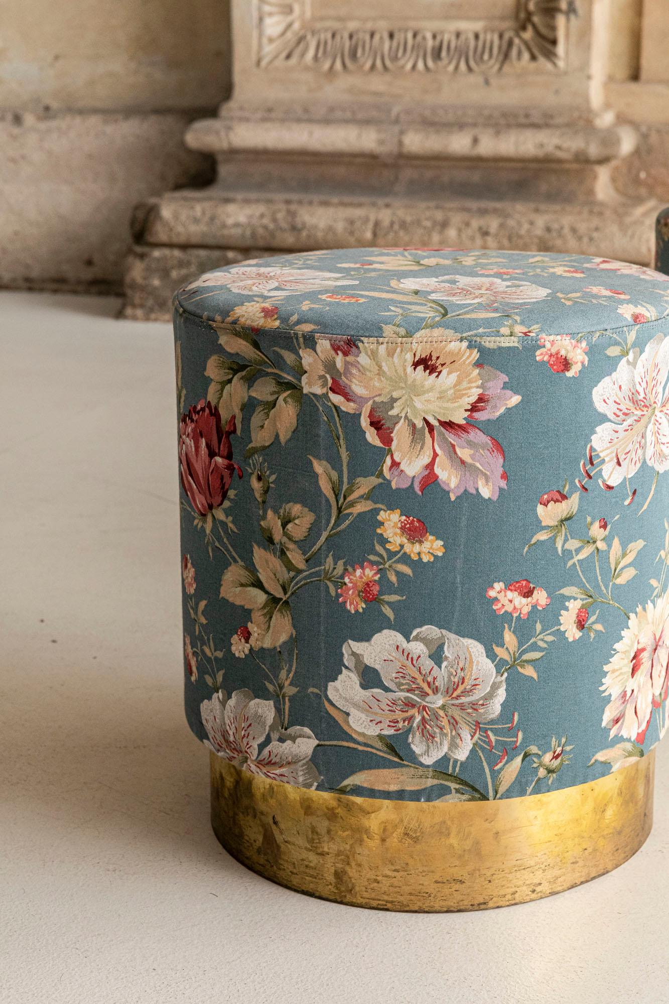 Late 20th Century Set of Three Stools, Floral Decorated Fabric