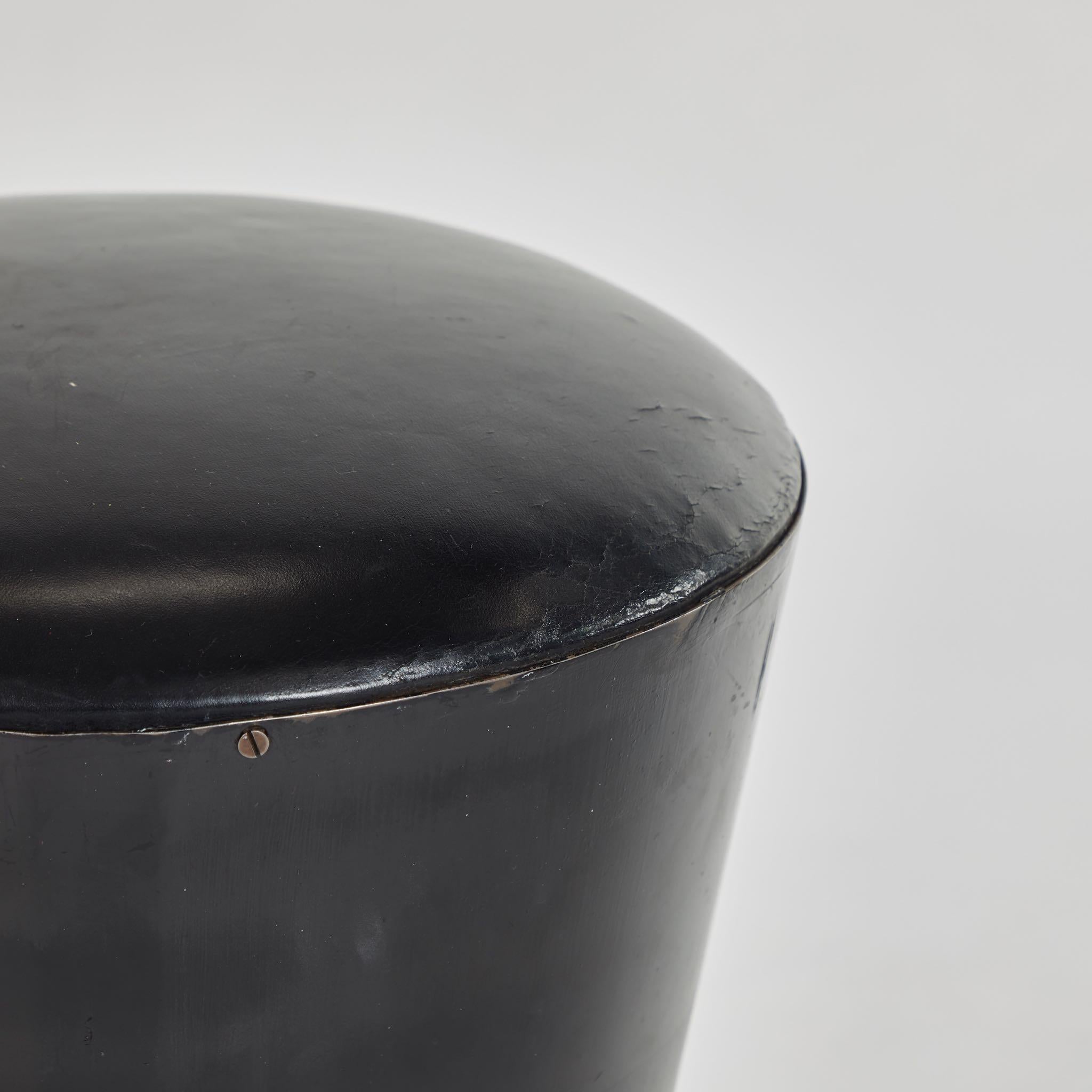 Art Deco Set of Three Stools in Leather with Brass Trim