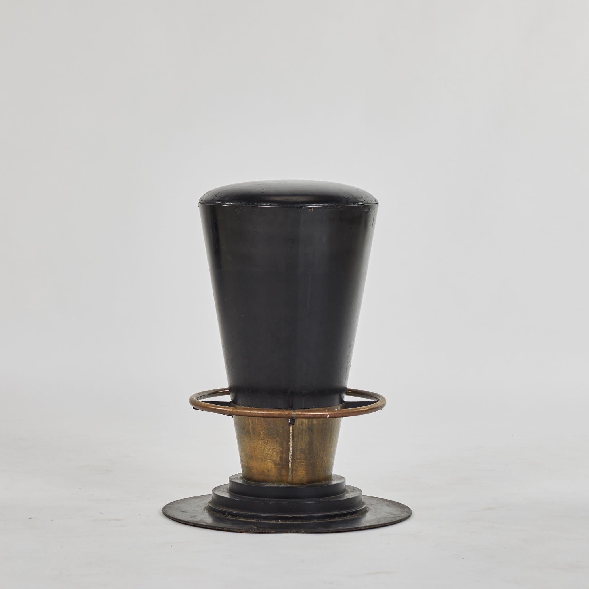 Set of Three Stools in Leather with Brass Trim In Good Condition In Los Angeles, CA