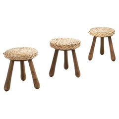 Set of Three Stools with Plaited Wicker Seats, Europe Mid-20th Century