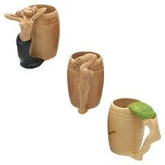Vintage Set of Three "Strip Tease- Eye Appeal" Ceramic Barware Mugs by Dorothy Kindell