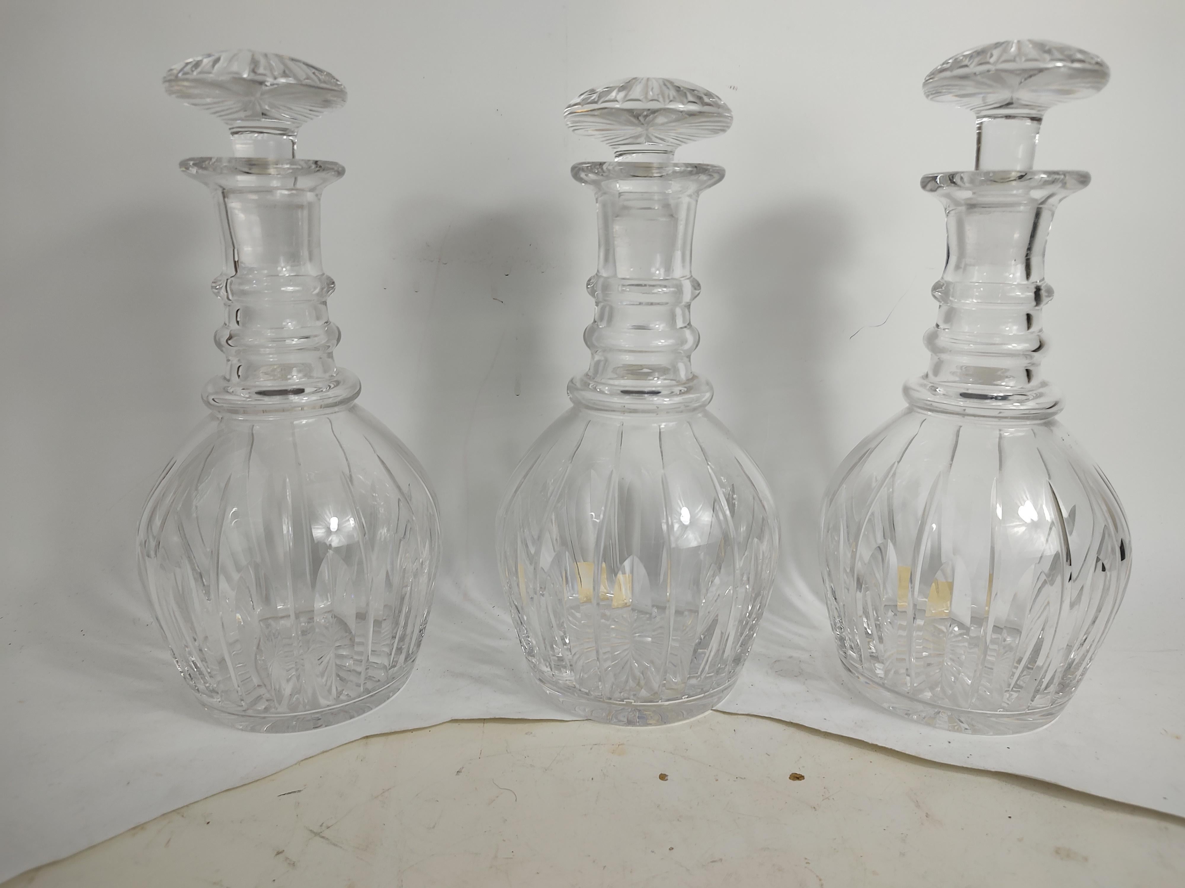 Mid-20th Century Set of Three Stuart Cut Glass Crystal Decanter Bottles, C1945 For Sale
