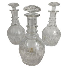 Set of Three Stuart Cut Glass Crystal Decanter Bottles, C1945