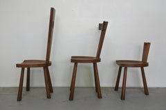 Set of Three Studio Chairs in Solid Oak Wood, France 1950s
