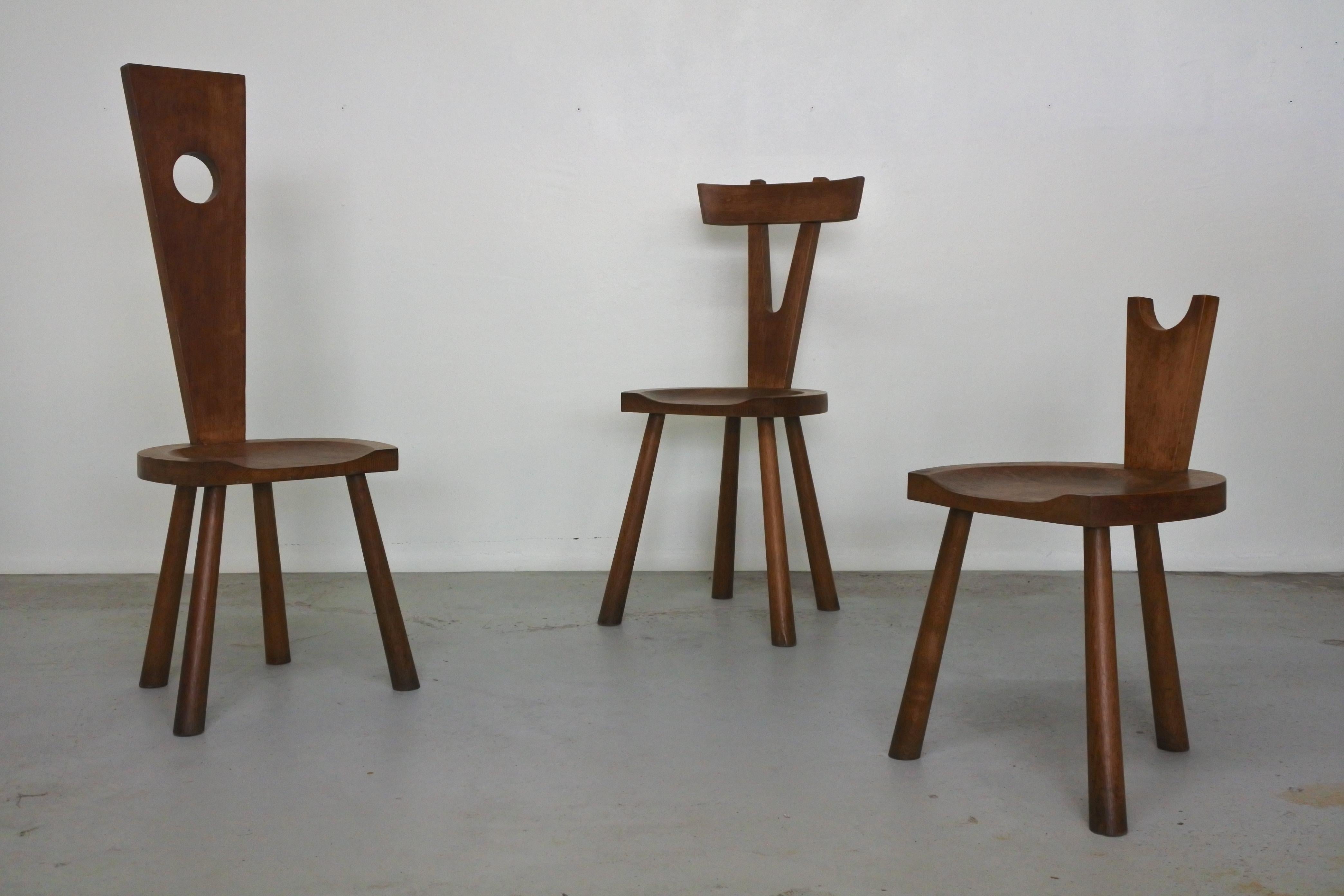 Set of Three Studio Chairs in Solid Oak Wood, France 1950s In Good Condition In La Teste De Buch, FR
