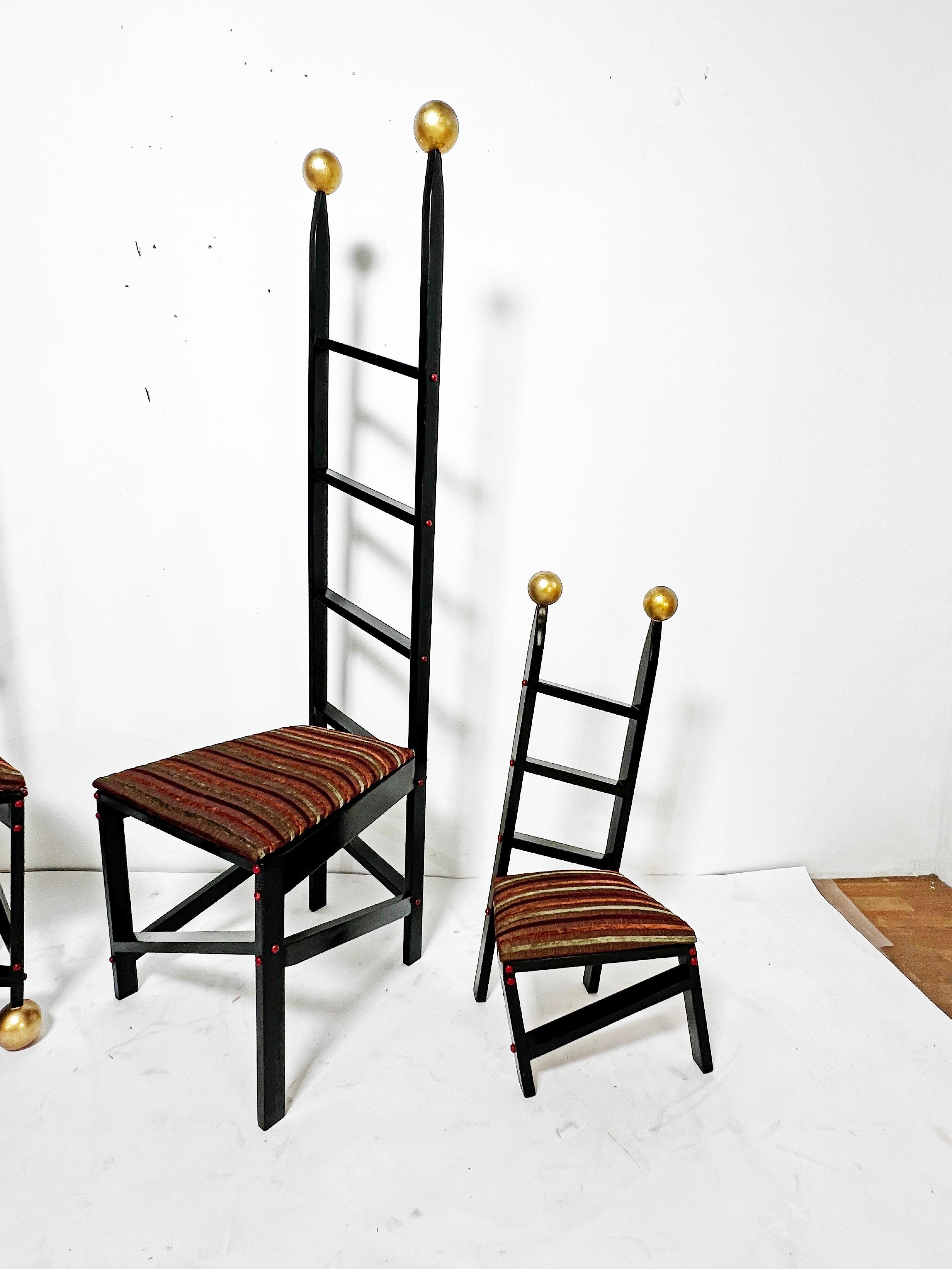 American Set of Three Studio Craft Post Modern Chairs signed King, d. 1993 For Sale
