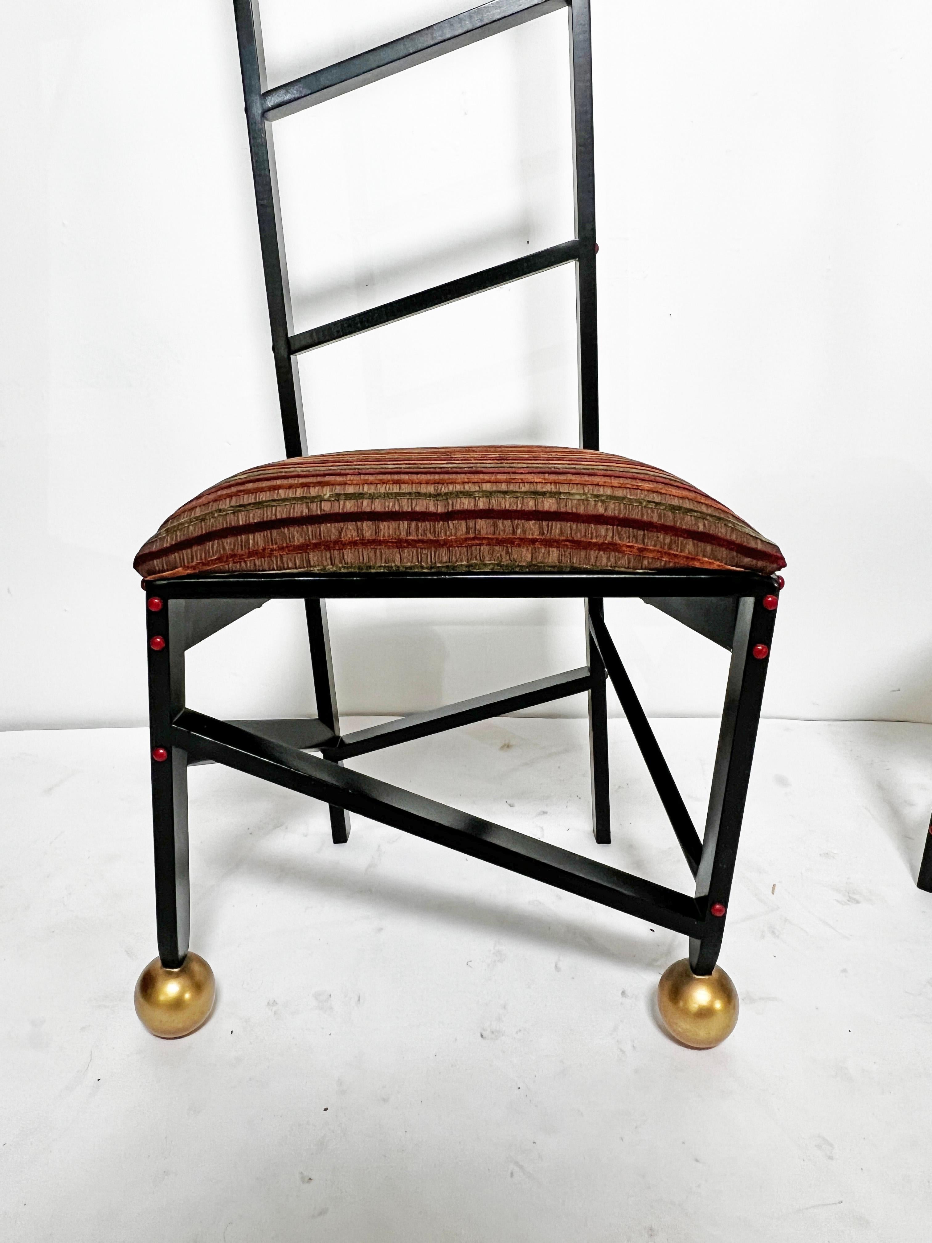 Set of Three Studio Craft Post Modern Chairs signed King, d. 1993 In Good Condition For Sale In Peabody, MA