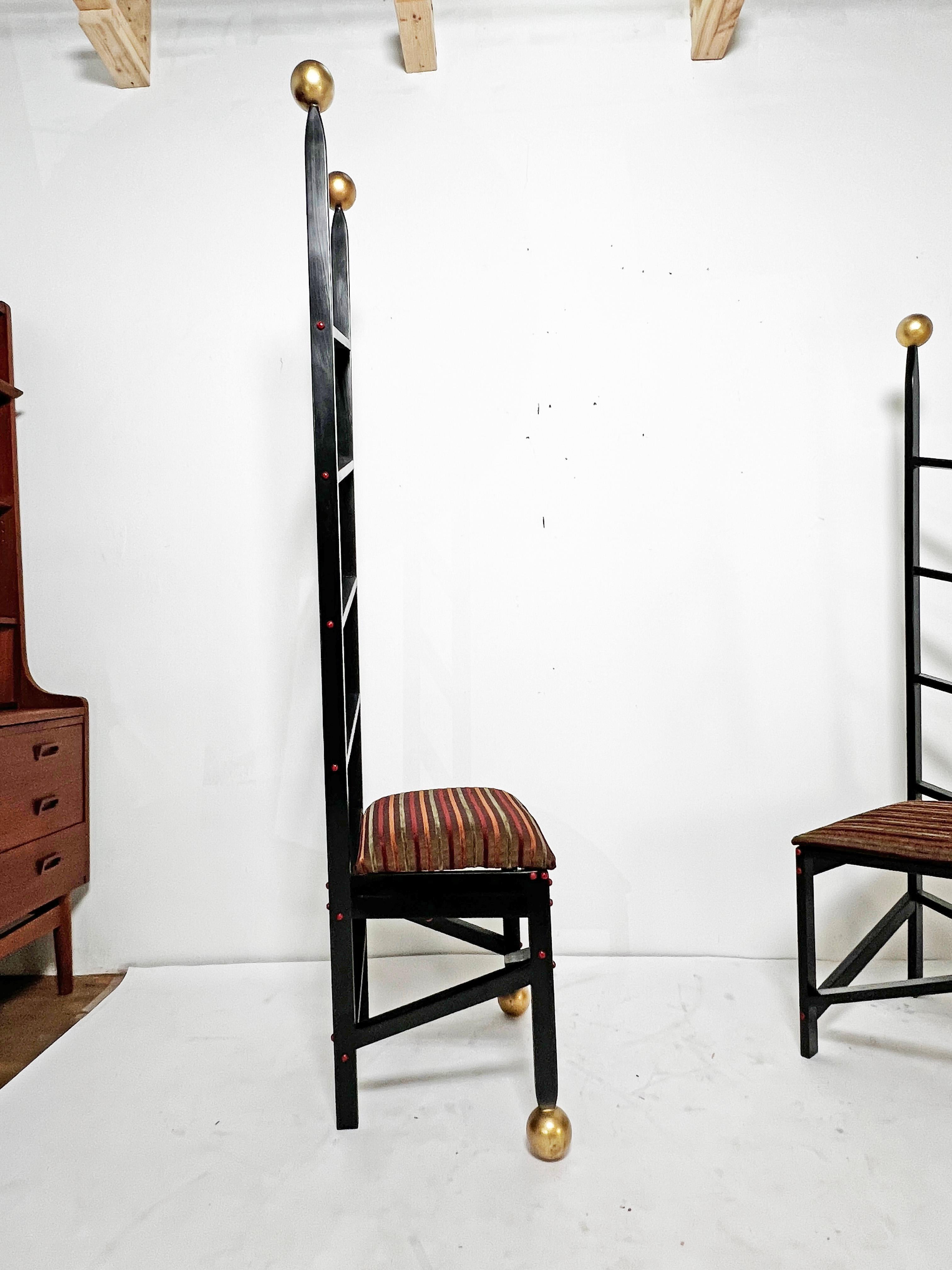 Upholstery Set of Three Studio Craft Post Modern Chairs signed King, d. 1993 For Sale