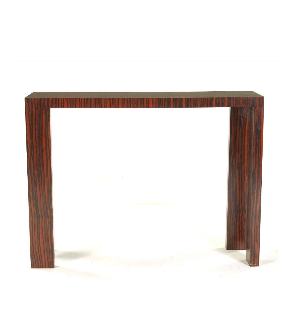 Set of Three Studio Crafted Art Deco Style Macassar Ebony Console Tables  For Sale 8